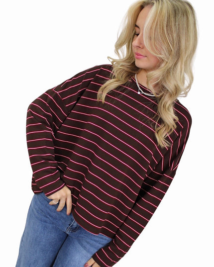 T-SHIRT LONG SLEEVE DOUBLE STRIPED | BORDEAUX/BROWN
