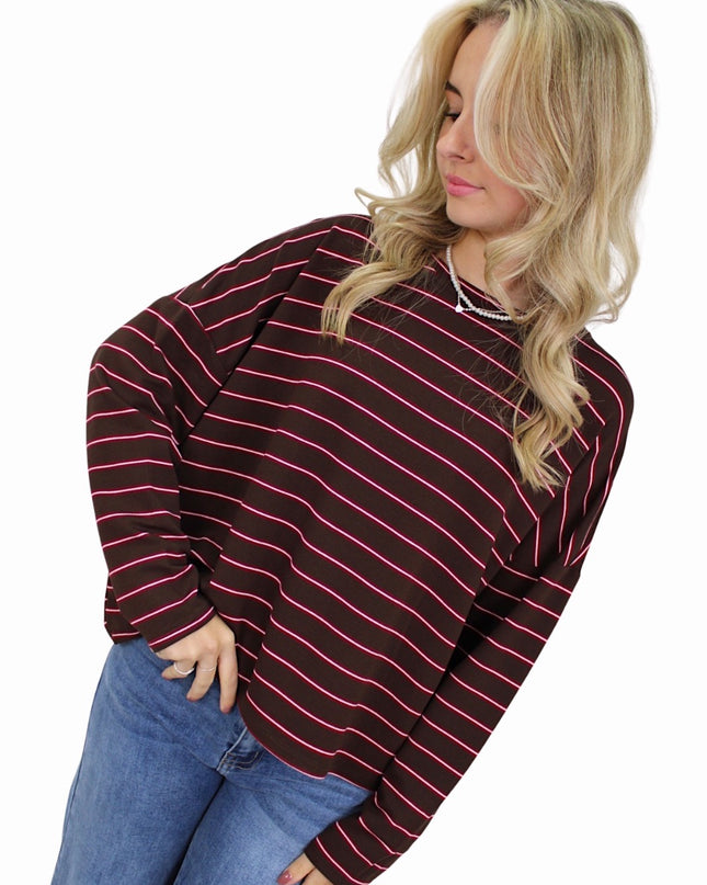 T-SHIRT LONG SLEEVE DOUBLE STRIPED | BORDEAUX/BROWN
