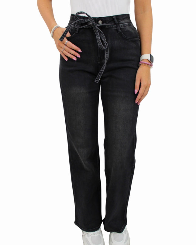 LAULIA BELT WIDE LEG JEANS | BLACK