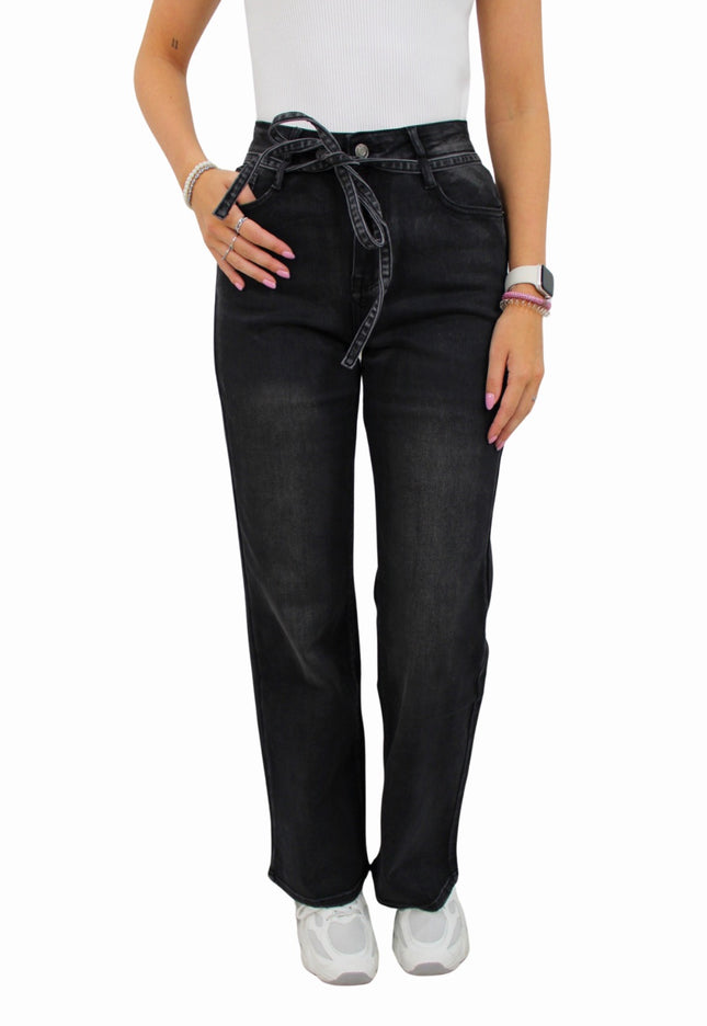LAULIA BELT STRAIGHT LEG JEANS | BLACK