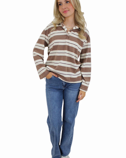 KATHY STRIPED POLO | TAUPE/WHITE