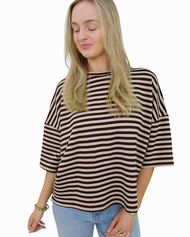 (PRE-ORDER DO 28 AUG) BASIC STRIPED T-SHIRT | CHOCO/BEIGE