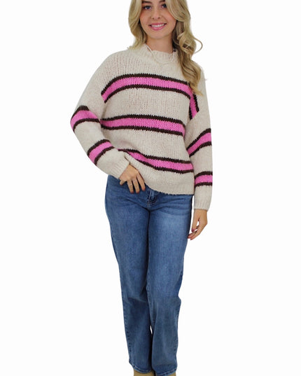 IVY DOUBLE STRIPED COMFY KNIT | VANILLA/HOTPINK