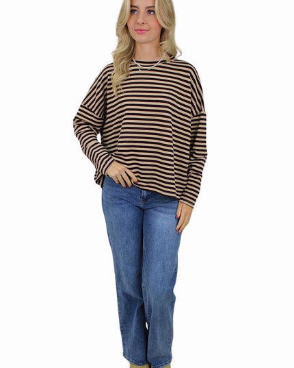 T-SHIRT LONG SLEEVE STRIPED | BEIGE/BROWN