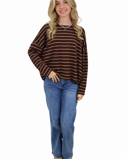 T-SHIRT LONG SLEEVE DOUBLE STRIPED | CAMEL/BROWN