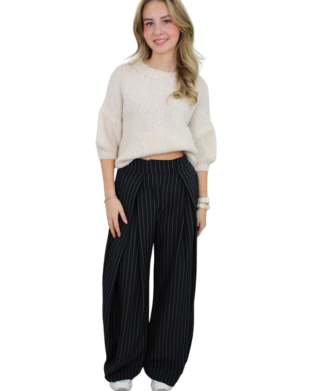 LIVIA STRIPED WIDE LEG PANTALON| BLACK