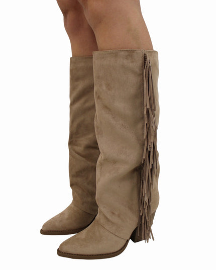 SUEDE FRANJE COWBOYBOOTS | BEIGE