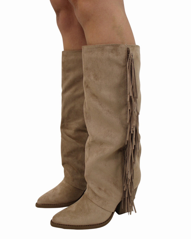 SUEDE FRANJE COWBOYBOOTS | BEIGE