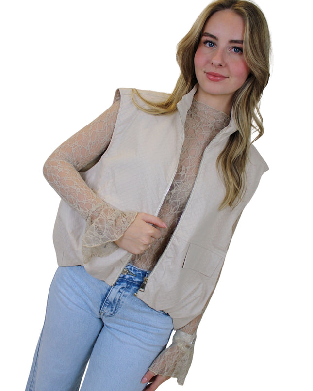 BRAIDED OVERSIZED GILET | BEIGE