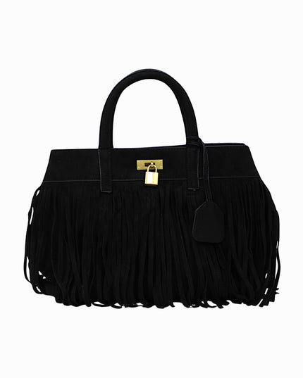 SUEDE FRANJE SHOPPER | BLACK
