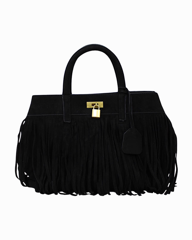 SUEDE FRANJE SHOPPER | BLACK