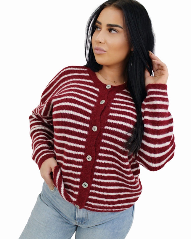 SOFT STRIPED CARDIGAN | BORDEAUX