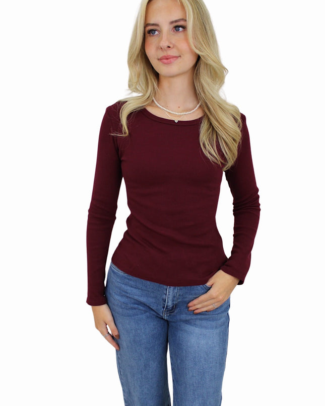 BASIC LONG SLEEVE TOP | BORDEAUX