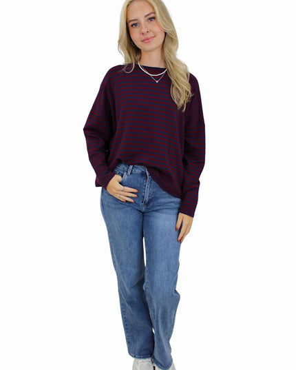 T-SHIRT LONG SLEEVE STRIPED | BORDEAUX/NAVY