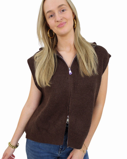BASIC ZIP TOP | BROWN