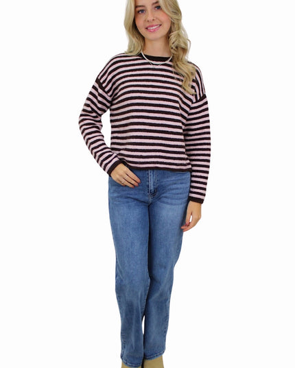 AMAYA SOFT STRIPED KNIT | BABYPINK/BROWN