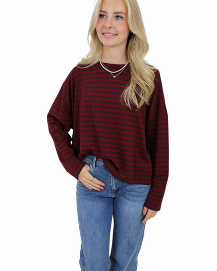 T-SHIRT LONG SLEEVE STRIPED | BROWN/BORDEAUX