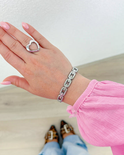 ZIRKONIA SCHAKEL BANGLE | ZILVER