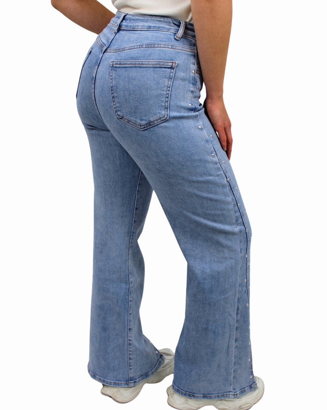 PETITE STUDS SPLIT JEANS ST6090-2 | LIGHT BLUE