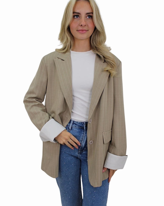 KAYLEY OVERSIZED STRIPED BLAZER | BEIGE