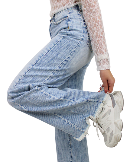 QUEEN HEARTS STRIPED WIDE LEG JEANS | W3720