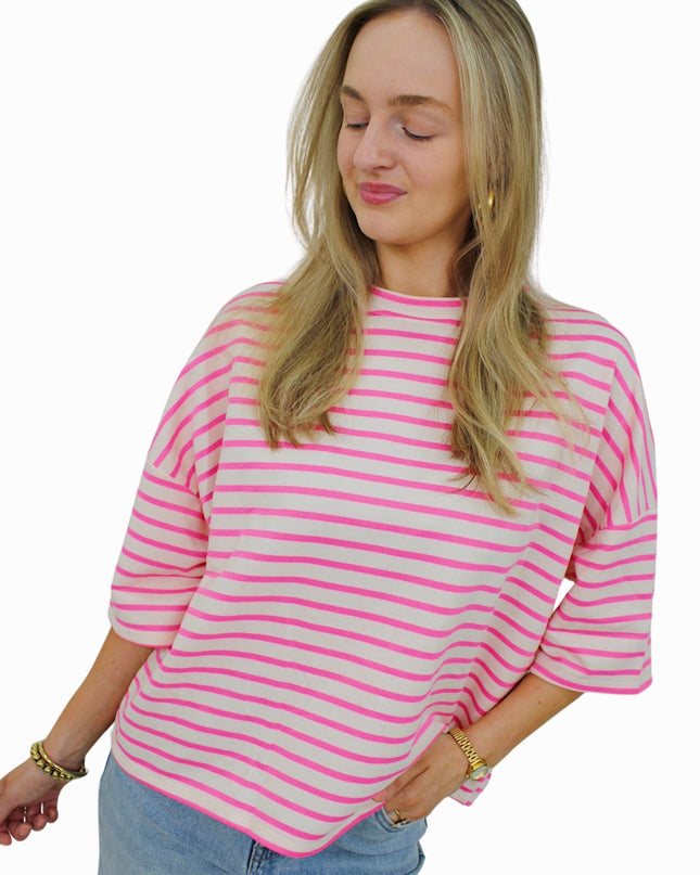 BASIC STRIPED T-SHIRT | FUCHSIA/CREME
