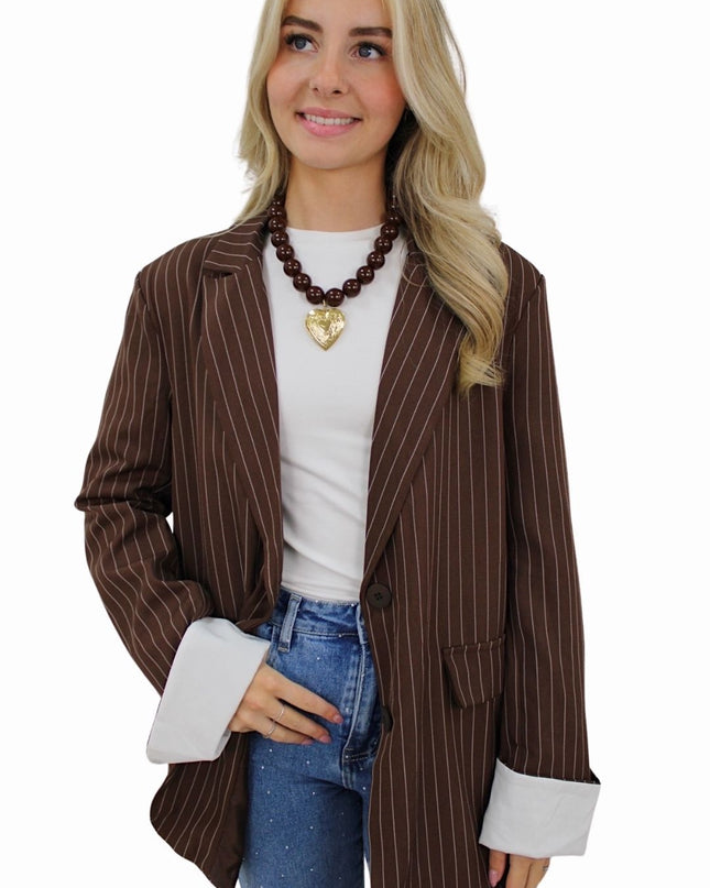 KAYLEY OVERSIZED STRIPED BLAZER | BROWN
