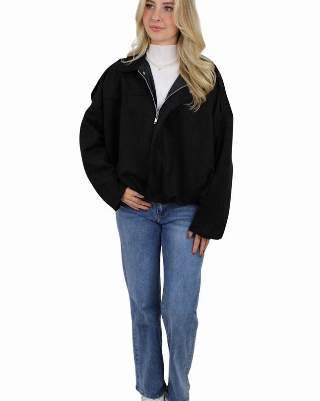 SUEDE BOMBER JACKET | BLACK