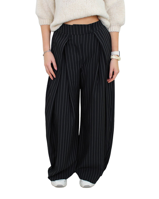 LIVIA STRIPED WIDE LEG PANTALON| BLACK