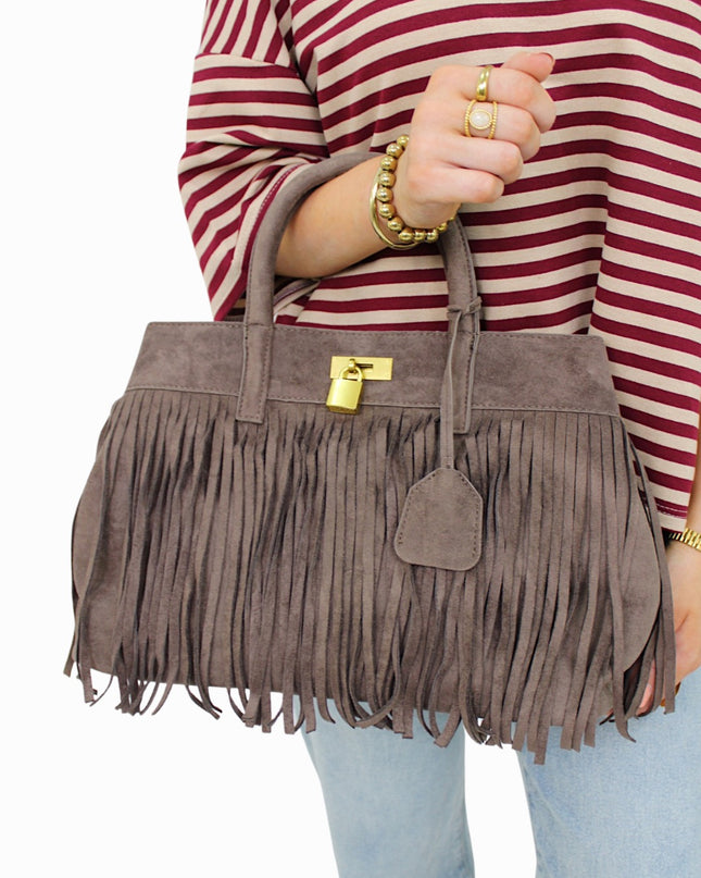 SUEDE FRANJE SHOPPER | DARK TAUPE