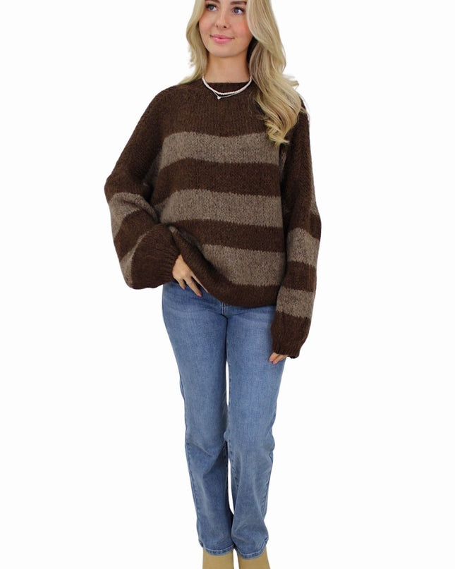 LEA STRIPED COMFY KNIT | TAUPE/BROWN