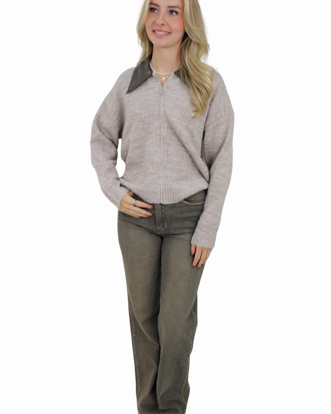MACY ZIP CARDIGAN | LIGHT TAUPE
