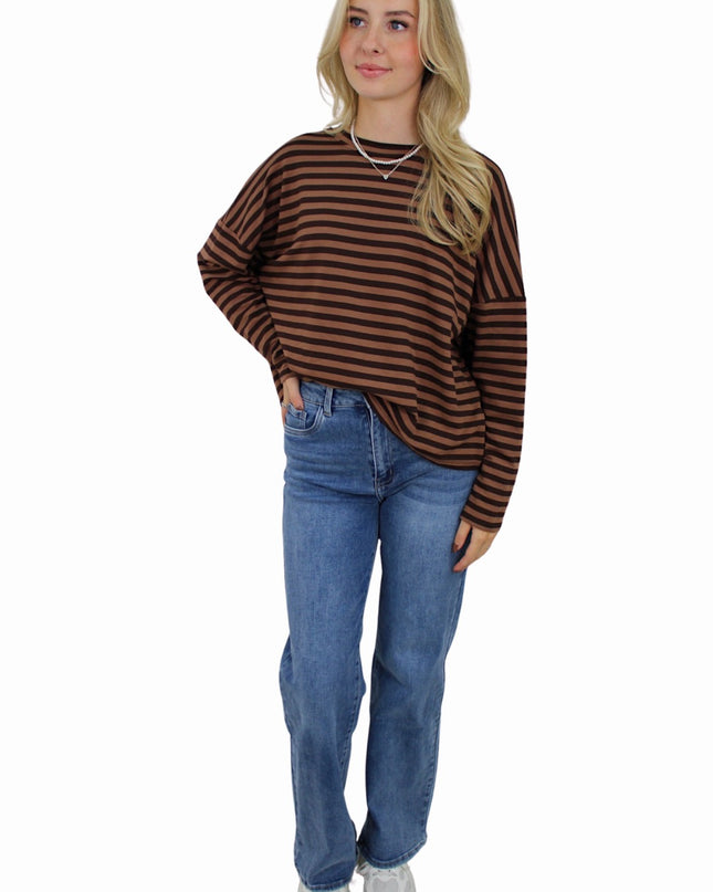 (PRE-ORDER WEEK 42) T-SHIRT LONG SLEEVE STRIPED | BROWN/TAUPE