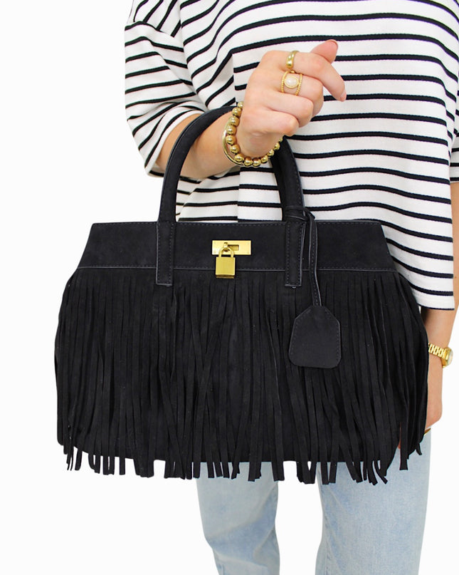 SUEDE FRANJE SHOPPER | BLACK