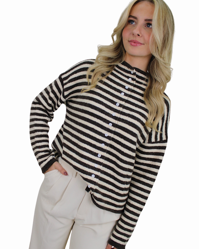 MABLE SOFT STRIPED CARDIGAN | BROWN/VANILLA