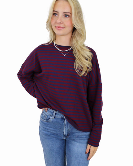T-SHIRT LONG SLEEVE STRIPED | BORDEAUX/NAVY