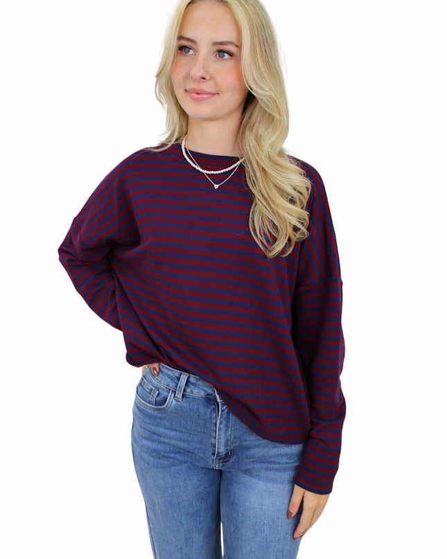 T-SHIRT LONG SLEEVE STRIPED | BORDEAUX/NAVY