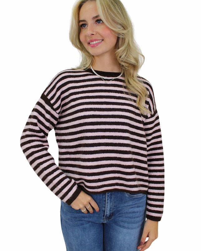 AMAYA SOFT STRIPED KNIT | BABYPINK/BROWN