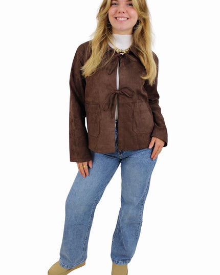 MAJA SUEDE BOW JACKET | BROWN