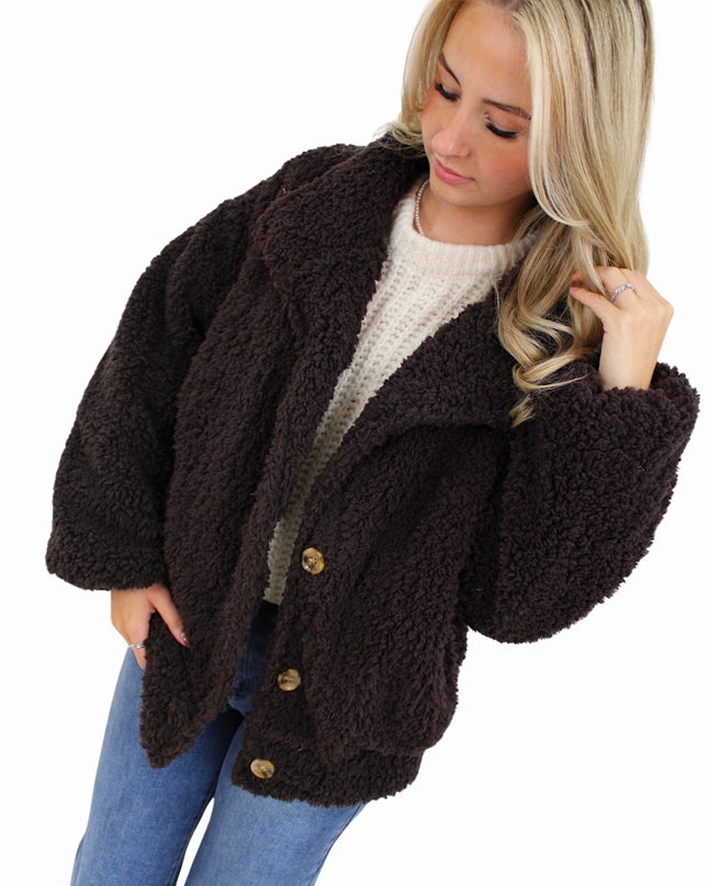 (PRE-ORDER WEEK 43) SOFT TEDDY JACKET | DARK BROWN