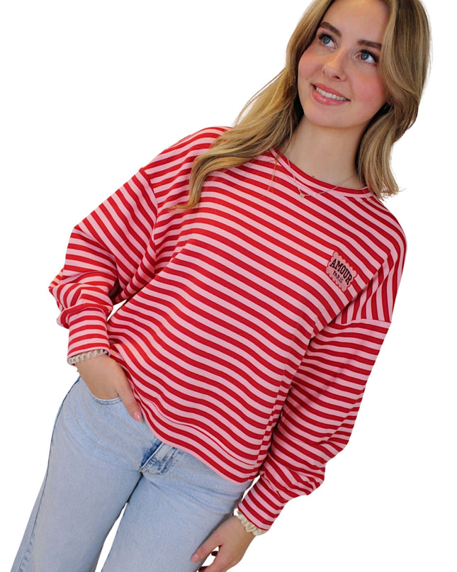AMOUR STRIPED SWEATER | FUCHSIA