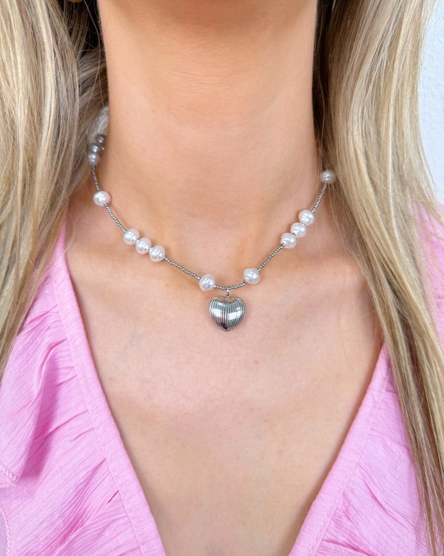 PEARL HEART NECKLACE | ZILVER
