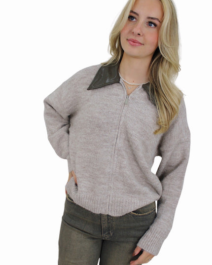 MACY ZIP CARDIGAN | LIGHT TAUPE
