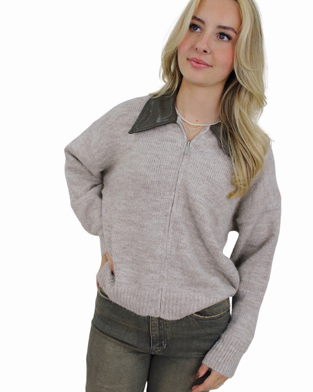MACY ZIP CARDIGAN | LIGHT TAUPE