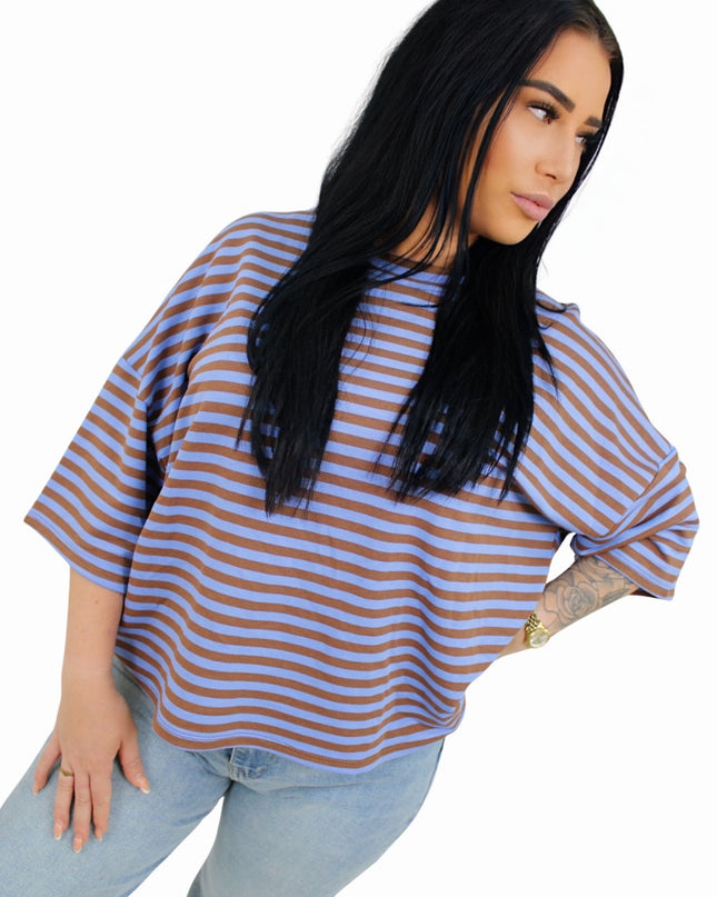 (PRE-ORDER DO 28 AUG) BASIC STRIPED T-SHIRT | BLUE/TAUPE