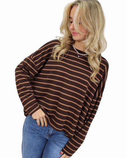 T-SHIRT LONG SLEEVE DOUBLE STRIPED | CAMEL/BROWN