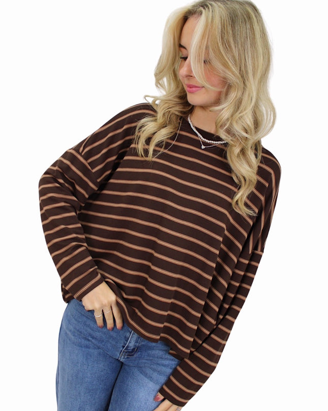 T-SHIRT LONG SLEEVE DOUBLE STRIPED | CAMEL/BROWN