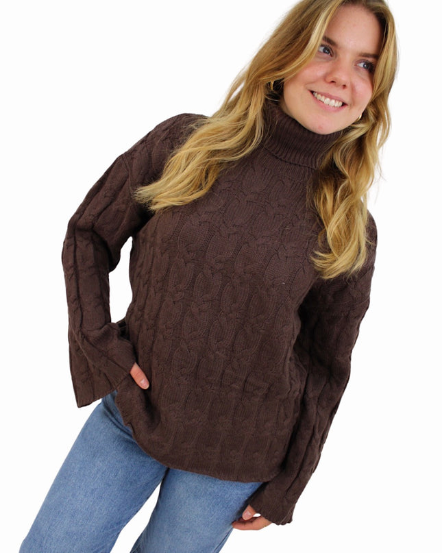 CHLOE CABLE COL KNIT | BROWN