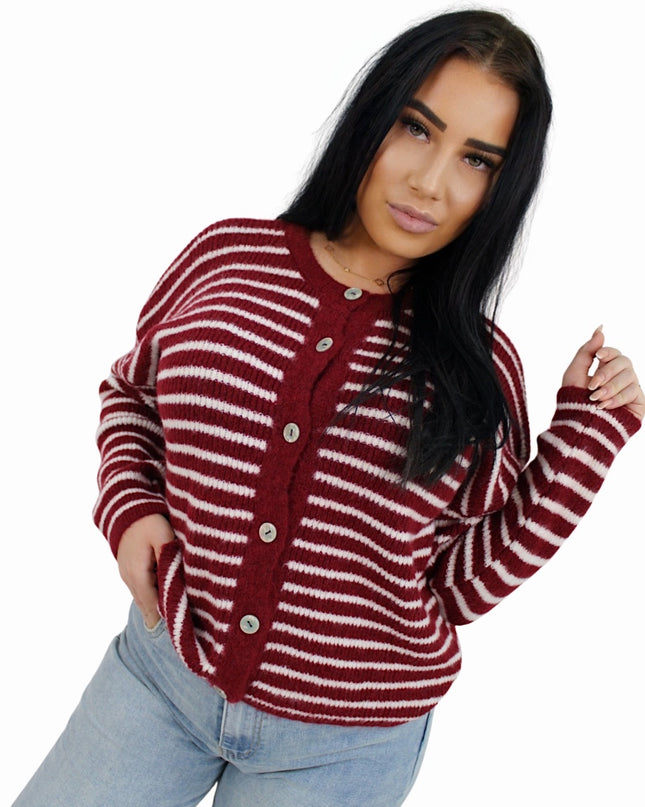 SOFT STRIPED CARDIGAN | BORDEAUX