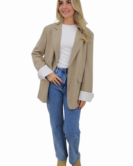 KAYLEY OVERSIZED STRIPED BLAZER | BEIGE
